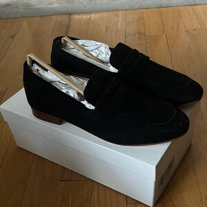 Quince black Italian suede Penny Loafers for women size 7